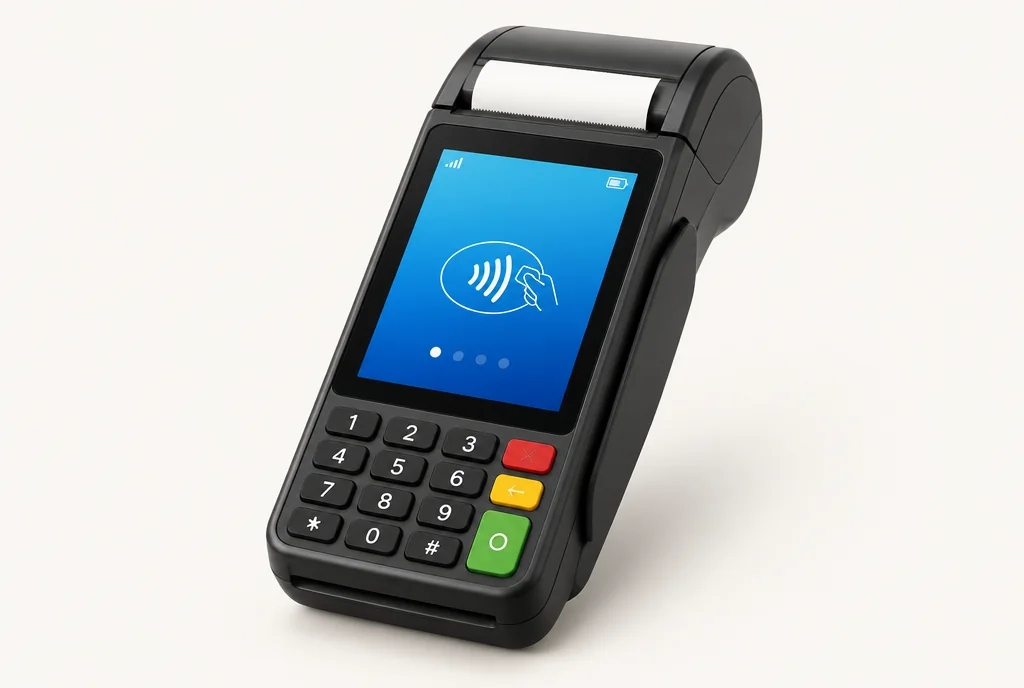 Countertop smart terminal with vertical touchscreen and printer