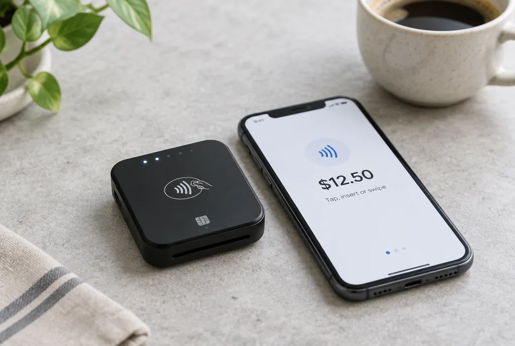 Mobile card reader paired with a smartphone